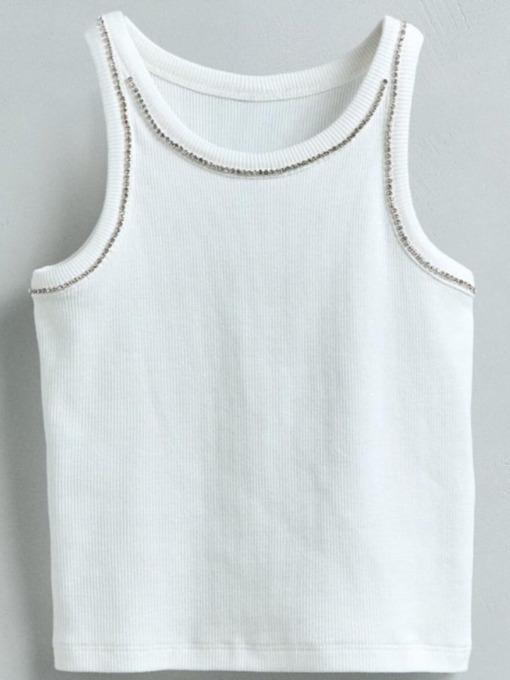 Zara Girls’ Ribbed Jewel-Trim Tank Top – Size 8–9 Years (131cm) / NWT 🤍✨